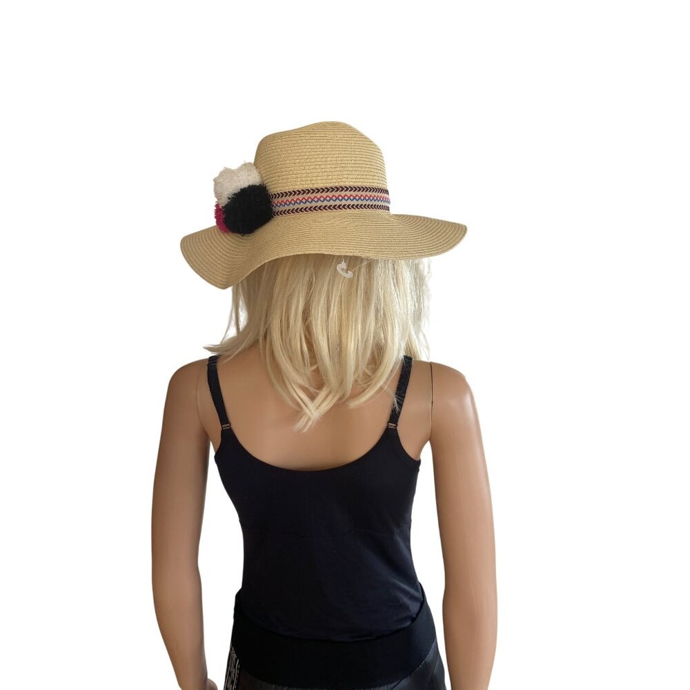 NWOT INC International Concepts Pom-Pom Floppy Hat Natural ONE SIZE - Picture 4 of 10